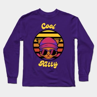 Cool Kitty Retro Shirt - Funky Vintage Cat Graphic Tee, Quirky Hipster Fashion, Perfect Gift for Cool Cat Owners Long Sleeve T-Shirt